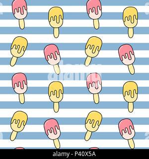 Carino a strisce colorate estate vettore seamless pattern illustrazione dello sfondo con gelato Illustrazione Vettoriale