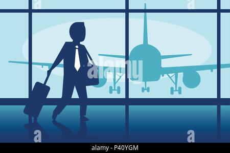 Illustrazione di un uomo di affari che trasportano un bagaglio in aeroporto Illustrazione Vettoriale