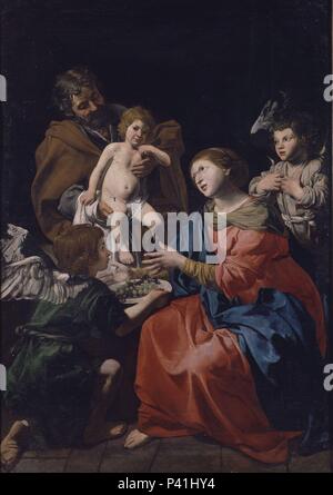 La SAGRADA FAMILIA - siglo XVII - TABLA - 174x1263 cm - BARROCO FRANCES. Autore: Valentin de Boulogne (1591-1632). Posizione: Banco exterior-COLECCION, MADRID, Spagna. Foto Stock