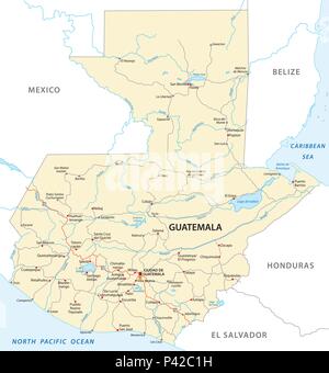 Repubblica del Guatemala vettore mappa stradale Illustrazione Vettoriale