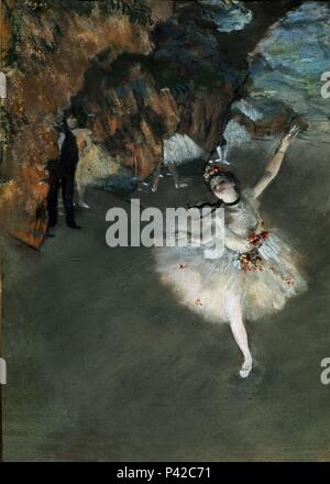 La stella o la ballerina sul palco - ca. 1876/77 - 60x44 cm - pastello su carta. Autore: Edgar Degas (1834-1917). Posizione: MUSEE D'Orsay, Francia. Noto anche come: DANZARINA EN ESCENA; L'ETOILE OU LA DANSEUSE SUR LA SCENA. Foto Stock