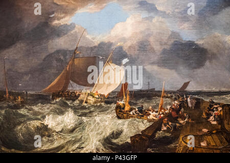 La pittura di un inglese un pacchetto che arriva a Calais Pier nel 1803 da JWM Turner Foto Stock