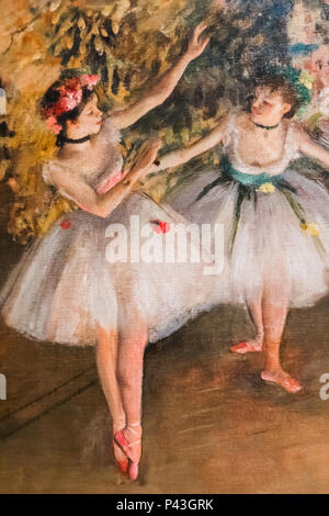 La pittura di due danzatori su un palcoscenico di Edgar Degas datato 1879 Foto Stock