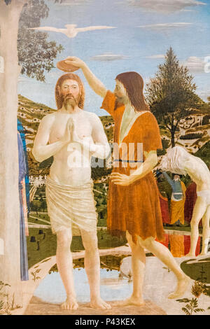 La verniciatura del Battesimo di Cristo di Piero della Francesca datato 1450 Foto Stock