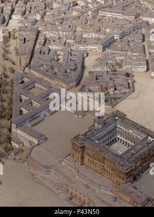 MAQUETA DE MADRID - PALACIO REAL DE MADRID Y LAS CABALLERIZAS - 1830. Autore: León Gil de Palacio (1778-1849). Posizione: Museo de Historia-MAQUETAS, Spagna. Foto Stock