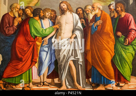 La pittura di Incredulità di San Tommaso di Giovanni Battista di Cima da Conegliano datata 1502 Foto Stock