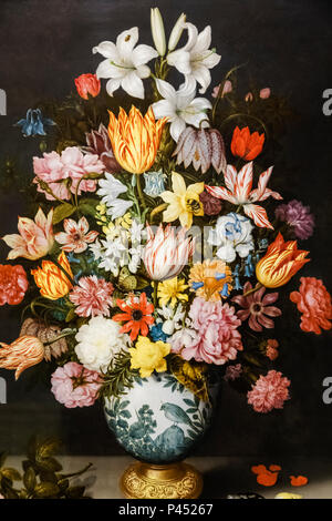 La verniciatura di una natura morta di fiori in un vaso Wan-Li da Ambrosius Bosschaert il vecchio datata 1609 Foto Stock