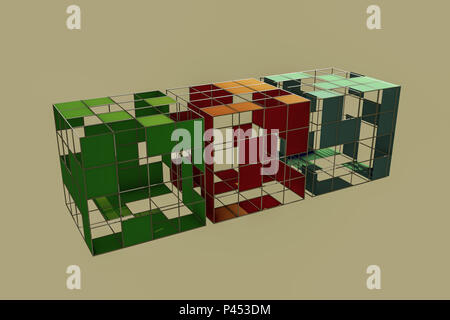 Cubi wireframe isolato su sfondo marrone 3d illustrazione Foto Stock