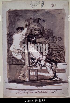 MUCHOS han acabado ASI - ALBUM C, 81 o 91 - siglo XIX - AGUADA-seppia - 205x143 mm. Autore: Francisco de Goya (1746-1828). Posizione: Il MUSEO DEL PRADO-DIBUJOS, MADRID, Spagna. Foto Stock