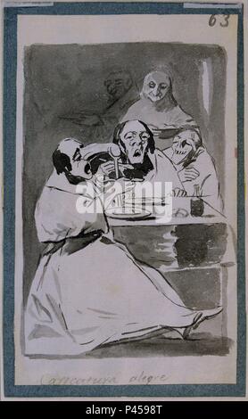 Disegno (felice Caricatura). Capricho 13: essi sono caldi. Están calientes. Madrid e il museo del Prado. Autore: Francisco de Goya (1746-1828). Posizione: Il MUSEO DEL PRADO-DIBUJOS, MADRID, Spagna. Foto Stock