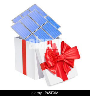 Confezione regalo con pannelli solari, rendering 3D isolati su sfondo bianco Foto Stock