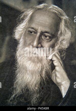 Ritratto della scrittrice indiana e filosofo Rabindranath Tagore (1861-1941). Ha vinto il Premio Nobel per la letteratura nel 1913. Foto Stock