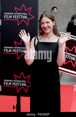 L'attrice Kelly Macdonald arriva sul tappeto rosso al Festival Theatre, Edimburgo, per la premiere del puzzle sulla serata di apertura del 2018 Edinburgh International Film Festival. Foto Stock