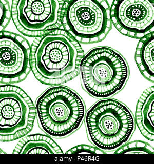 Seamless disegno ad acquerello con verde fiori aborigene Foto Stock
