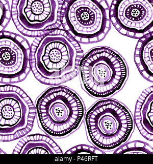 Seamless disegno ad acquerello con lilla fiori aborigene Foto Stock