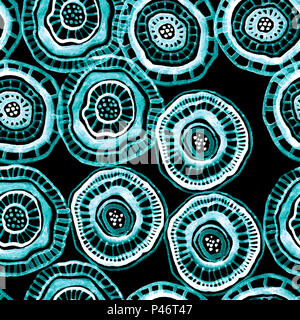 Seamless disegno ad acquerello con la Indigo aborigeno Fiori su fondo nero Foto Stock