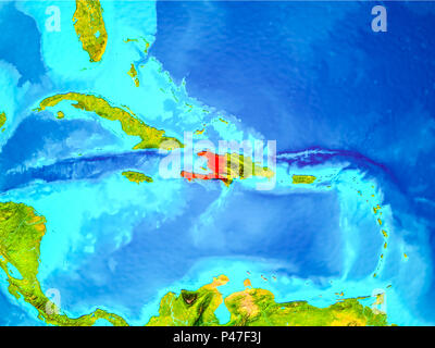 Haiti ha evidenziato in rosso sul pianeta Terra. 3D'illustrazione. Gli elementi di questa immagine fornita dalla NASA. Foto Stock