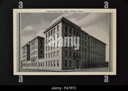 Fotografia di 1930/1940's American cartolina raffigurante gli Stati Uniti Post Office, Dallas, Texas, in una fotografia in bianco e nero. Foto Stock