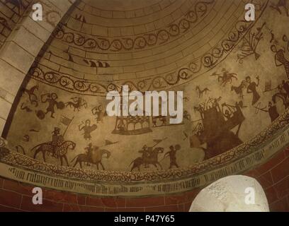 PINTURAS del presbiterio - DETALLE SOLDADOS,ASEDIO.. Posizione: Iglesia de Nuestra Señora de la Asunción, ALAIZA, ALAVA, Spagna. Foto Stock