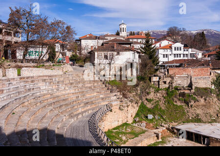 Ohrid, Repubblica di Macedonia : Teatro Antico di Ohrid costruita nel 200 A.C. nell'Unesco di cui la città vecchia di Ohrid. Foto Stock