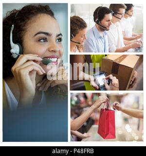 Sorridente ai collaboratori del call center Foto Stock