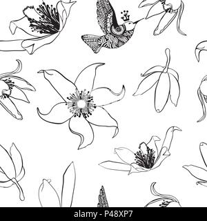 Disegnata a mano con motivi floreali vintage seamless pattern. Illustrazione Vettoriale