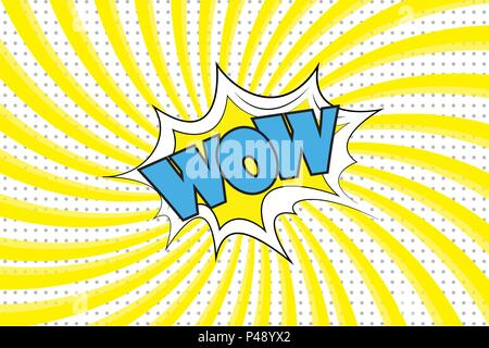 Wow fumetto gli effetti sonori in pop art style. Burst migliore effetto grafico con etichetta e testo in stile retrò.Stock illustrazione vettoriale Illustrazione Vettoriale