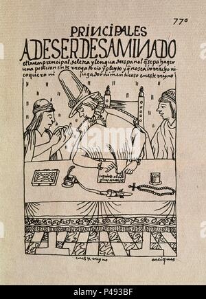 NUEVA episodio della Cronica Y BUEN GOBIERNO - 1613/1615 - MANUSCRITO INDIO - PRINCIPALES DE SER DESAMINADO. Autore: Felipe Guamán Poma de Ayala (c. 1535-c. 1617). Posizione: Biblioteca Nacional-COLECCION, MADRID, Spagna. Foto Stock