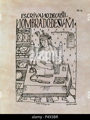 NUEVA episodio della Cronica Y BUEN GOBIERNO - 1613/1615 - MANUSCRITO INDIO - ESCRIBANO DE CABILDO - QUILCAYCAMAYOC. Autore: Felipe Guamán Poma de Ayala (c. 1535-c. 1617). Posizione: Biblioteca Nacional-COLECCION, MADRID, Spagna. Foto Stock