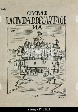 NUEVA episodio della Cronica Y BUEN GOBIERNO - 1613/1615 - MANUSCRITO INDIO - CIUDAD DE CARTAGENA. Autore: Felipe Guamán Poma de Ayala (c. 1535-c. 1617). Posizione: Biblioteca Nacional-COLECCION, MADRID, Spagna. Foto Stock