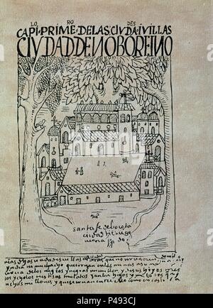 NUEVA episodio della Cronica Y BUEN GOBIERNO - 1613/1615 - MANUSCRITO INDIO - SANTA FE DE Bogotà. Autore: Felipe Guamán Poma de Ayala (c. 1535-c. 1617). Posizione: Biblioteca Nacional-COLECCION, MADRID, Spagna. Foto Stock