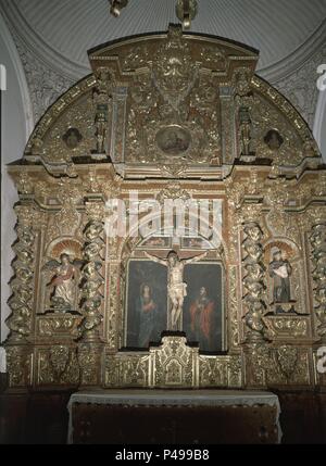 RETABLO DE LA CROCIFISSIONE-Barroco. Autore: Juan García Corrales (XVII sec.). Posizione: Iglesia de San Ildefonso, Granada, Spagna. Foto Stock