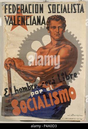 Cartello DE LA GUERRA CIVILE - SOCIALISTA FEDERACION valenciana. Autore: J. Barreira (XX sec.). Posizione: ARCHIVO HISTORICO NACIONAL, Salamanca. Foto Stock
