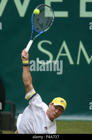 Halle, Germania. Il 21 giugno, 2018. Tennis ATP Tour, singoli, uomini, round del 16. Australia Matthew Ebden in azione contro la Germania KOHLSCHREIBER: risultati nei. Credito: Friso Gentsch/dpa/Alamy Live News Foto Stock