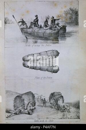 VIAJES POR CILE Y LA PLATA - balsas y CARRETAS DE CHILE - GRABADO SIGLO XIX. Autore: MIERS JOHN. Posizione: Academia de la historia-COLECCION, MADRID, Spagna. Foto Stock