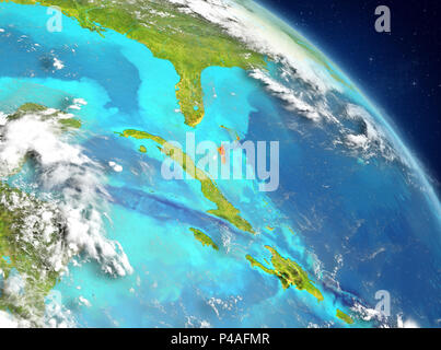 Illustrazione delle Bahamas come si vede dall'orbita terrestre. 3D'illustrazione. Gli elementi di questa immagine fornita dalla NASA. Foto Stock