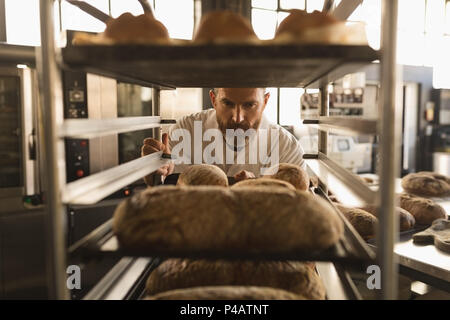 Il panettiere di sesso maschile che lavorano in baker shop Foto Stock