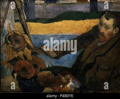 Van Gogh pittura Girasoli - 1888 - Olio su tela. Autore: Eugène Henri Paul Gauguin (1848-1903). Posizione: MUSEO VAN GOGH, Amsterdam, Olanda. Noto anche come: RETRATO DE VAN GOGH PINTANDO Los Girasoles. Foto Stock