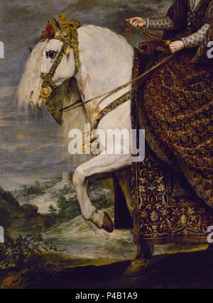 LA REINA ISABEL DE BORBON UN CABALLO - DETALLE DEL CABALLO - 1628-1635 - OLEO/LIENZO - NP 1179 - BARROCO ESPAÑOL - CONJUNTO 34450. Autore: Diego Velázquez (1599-1660). Posizione: Il MUSEO DEL PRADO-PINTURA, MADRID, Spagna. Foto Stock