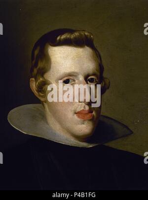 FELIPE IV - DETALLE DE LA CABEZA - 1628 - OLEO/LIENZO - NP 1182 - BARROCO ESPAÑOL - CONJUNTO 86010. Autore: Diego Velázquez (1599-1660). Posizione: Il MUSEO DEL PRADO-PINTURA, MADRID, Spagna. Foto Stock