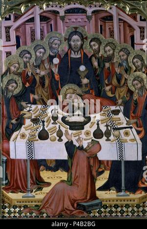 Pala dell'Ultima Cena (dettaglio). Villahermosa, chiesa parrocchiale. Autore: Maestro de Villahermosa (XIV sec.). Posizione: IGLESIA PARROQUIAL, VILLAHERMOSA DEL RIO, Castellón, Spagna. Foto Stock