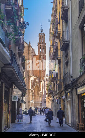 Argenteria Street, Città di Barcellona, Ciutat Vella, el area rabal, la chiesa di Santa Maria del Mar, Spagna Foto Stock