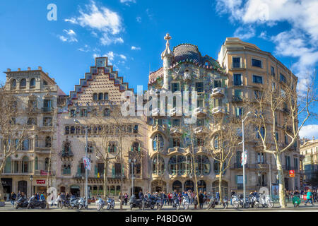 La città di Barcellona, Casa Batllo (Casa Batllo), architetto Gaudì, Spagna Foto Stock