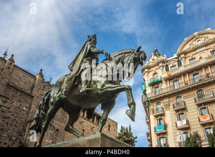 La città di Barcellona, Ciutat Vella, quartiere Gotico, Ramon Berenger III, Spagna Foto Stock