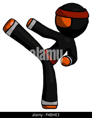 Orange guerriero ninja man ninja kick sinistra. Foto Stock
