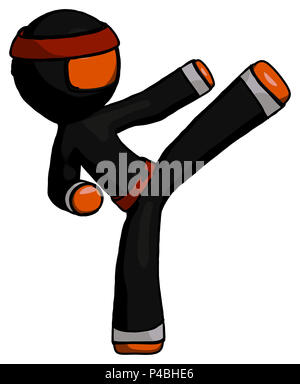 Orange guerriero ninja man ninja kick destro. Foto Stock