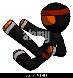 Orange guerriero ninja man flying ninja kick sinistra. Foto Stock