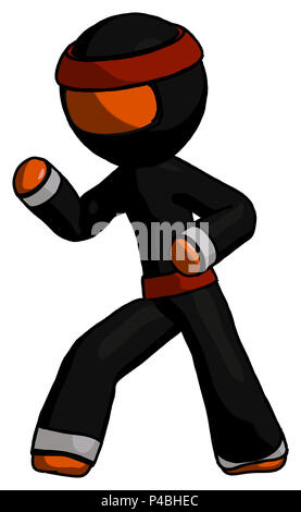 Orange guerriero ninja uomo arti marziali difesa pongono a sinistra. Foto Stock