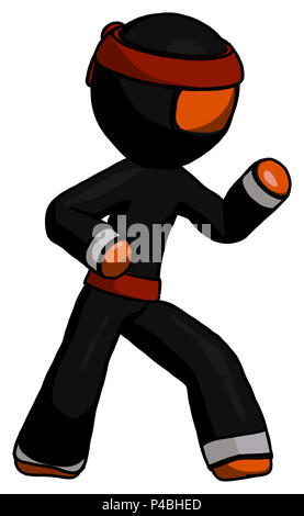 Orange guerriero ninja uomo arti marziali difesa pongono a destra. Foto Stock
