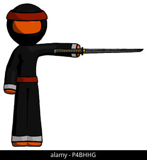 Orange guerriero ninja man standing con ninja spada katana rivolta a destra. Foto Stock